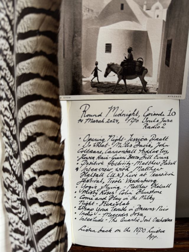 Handwritten tracklist for Round Midnight, Episode 10, 14 March 2024