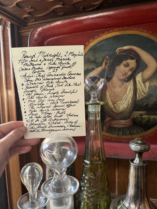 Handwritten tracklist for Round Midnight, Episode 17, 2 May 2024